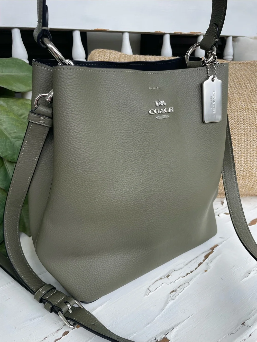 COACH Mollie Bucket Bag Olive Green Pebbled Leather